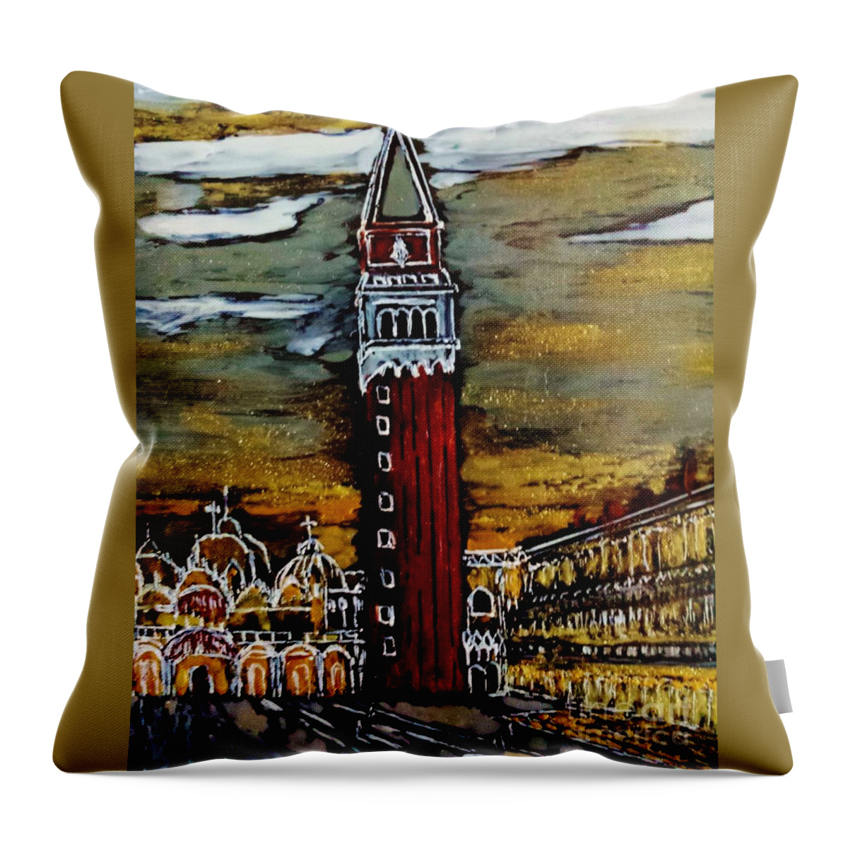 Venice Throw Pillow featuring the painting Golden Venice #1 by Jasna Gopic