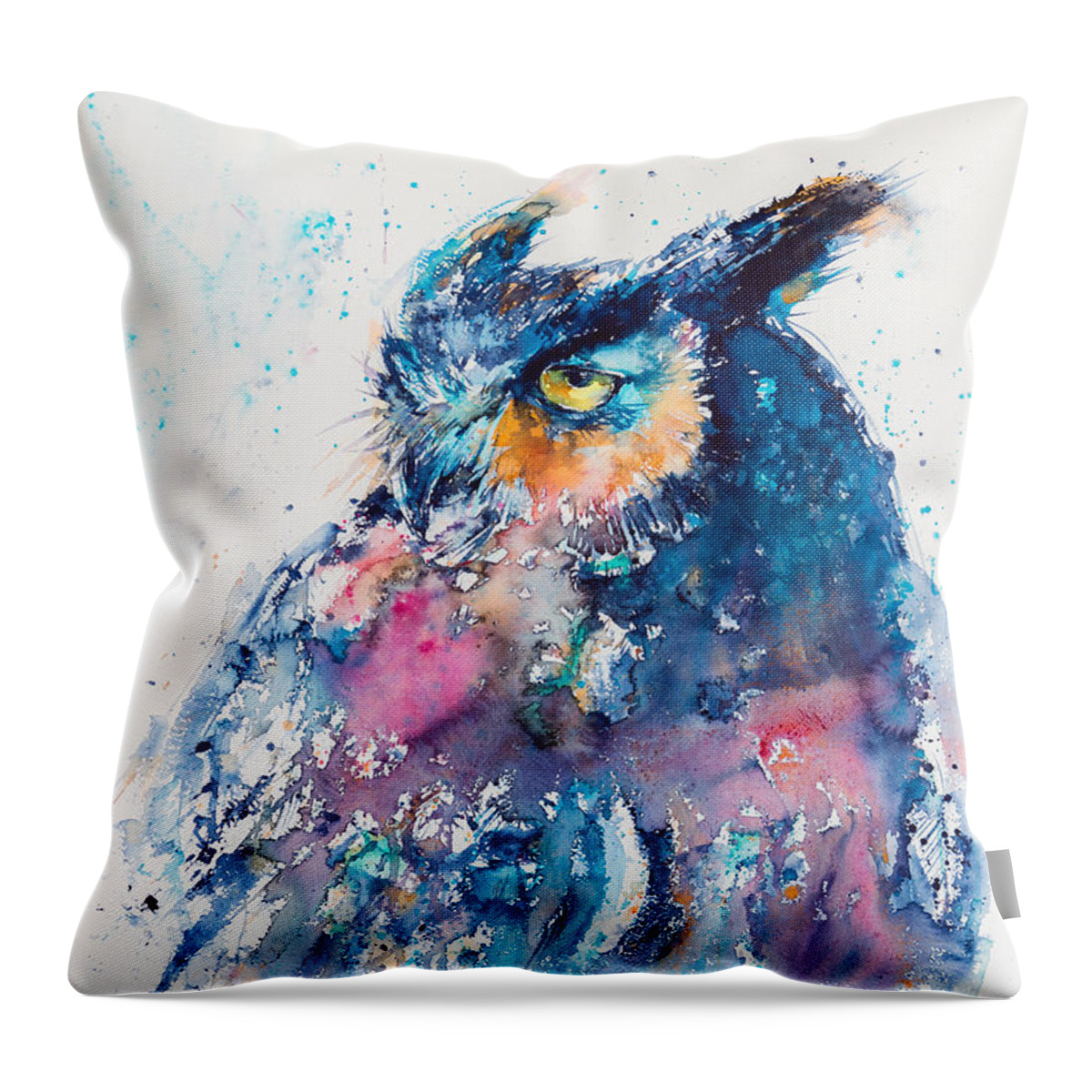 Great Horned Owl Throw Pillow featuring the painting Great horned owl #1 by Kovacs Anna Brigitta