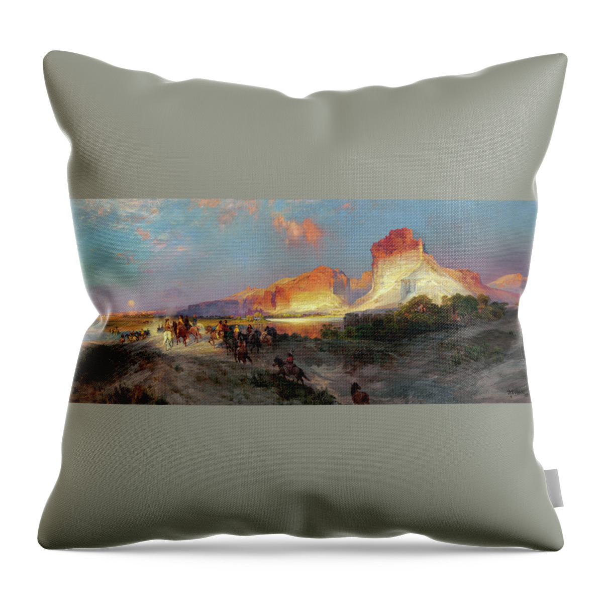 Thomas Moran Throw Pillow featuring the painting Green River Cliffs Wyoming #5 by Thomas Moran