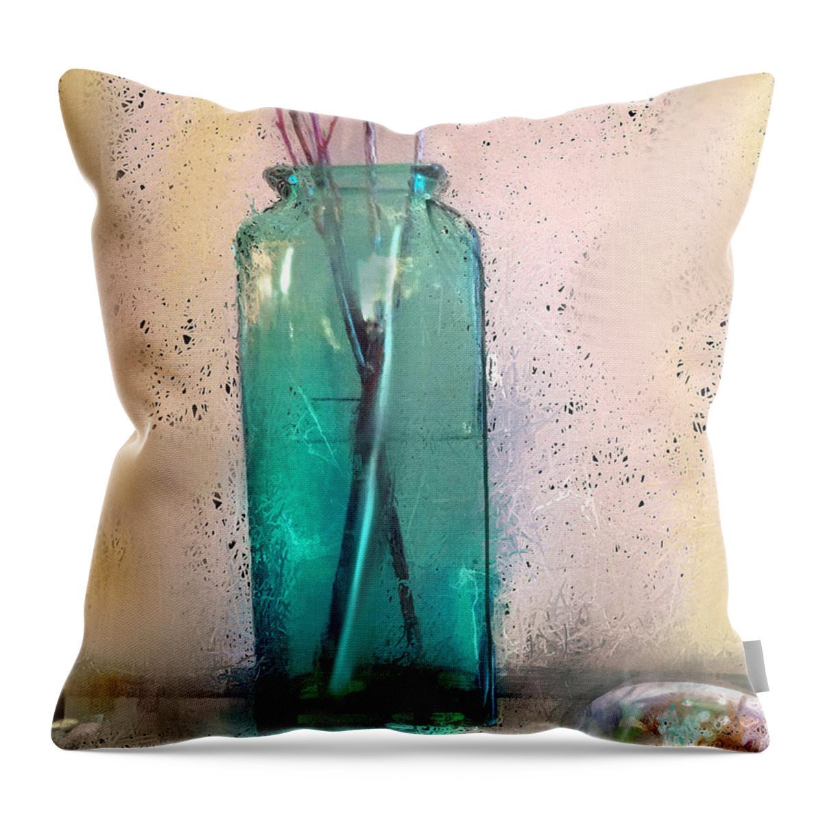 Vase Throw Pillow featuring the mixed media Green Vase #1 by Russell Pierce
