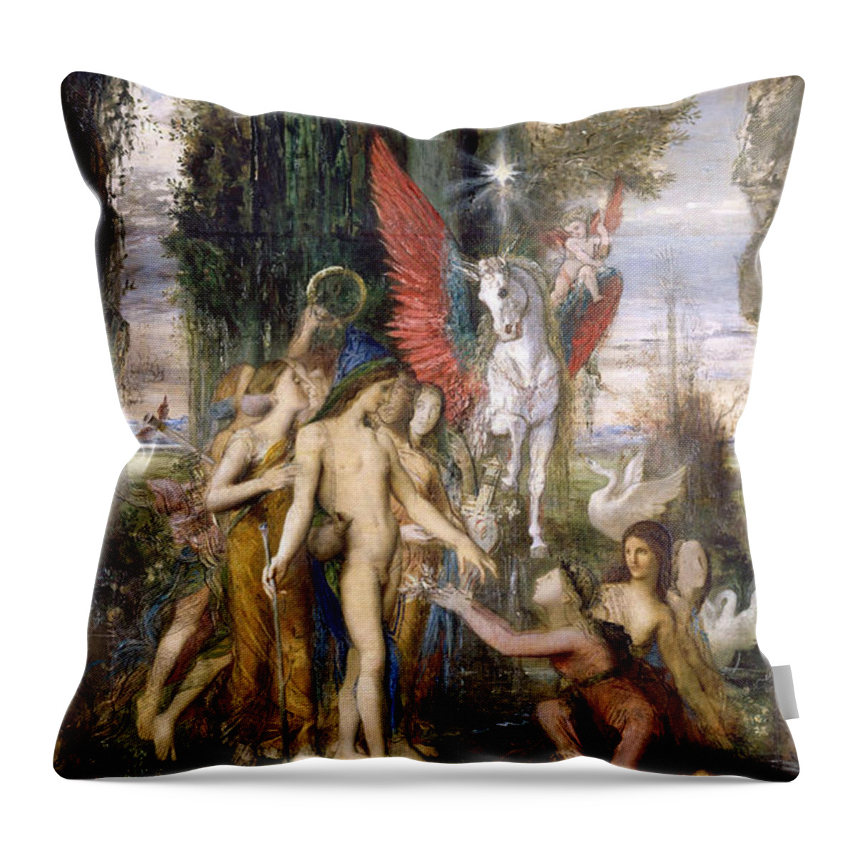 Gustave Moreau Throw Pillow featuring the painting Hesiod and the Muses #2 by Gustave Moreau