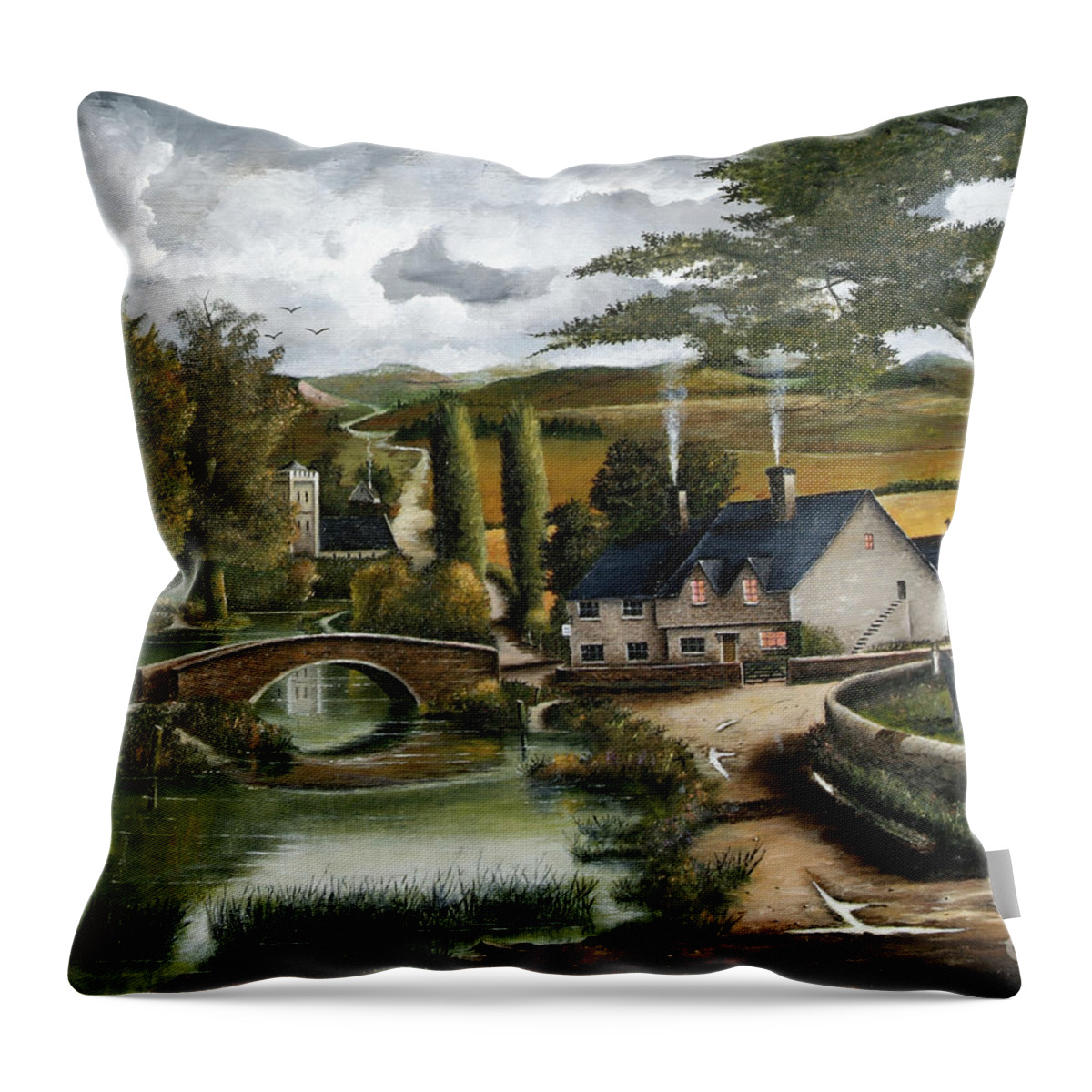Countryside Throw Pillow featuring the painting Home Farm - Old England by Ken Wood