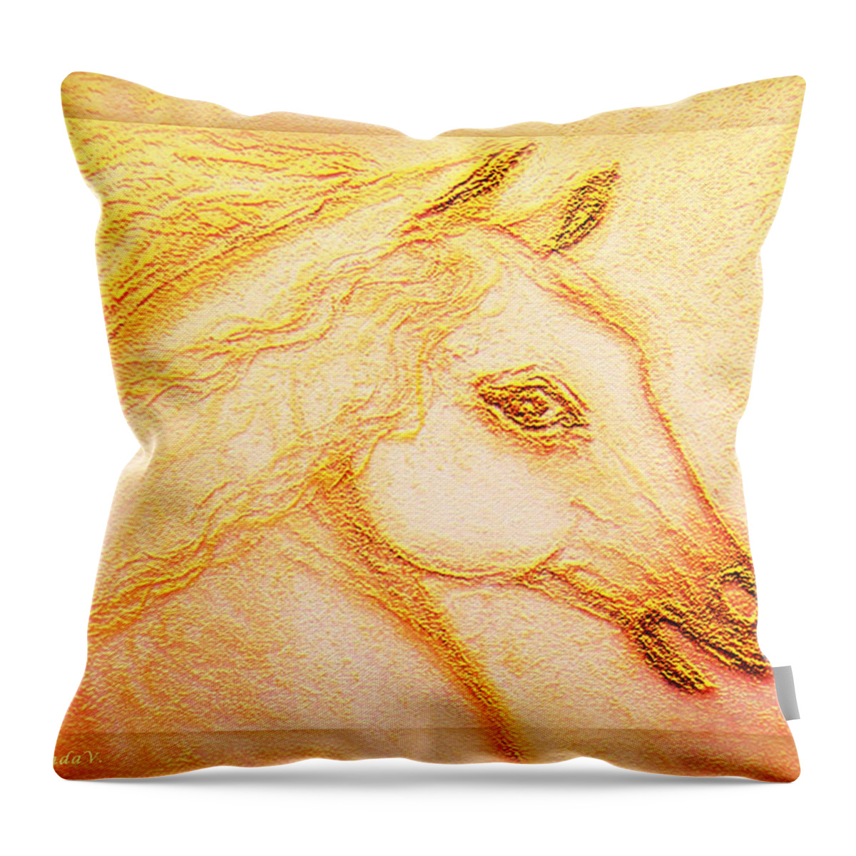 Horse Throw Pillow featuring the mixed media Horse of the Sun #1 by Ananda Vdovic