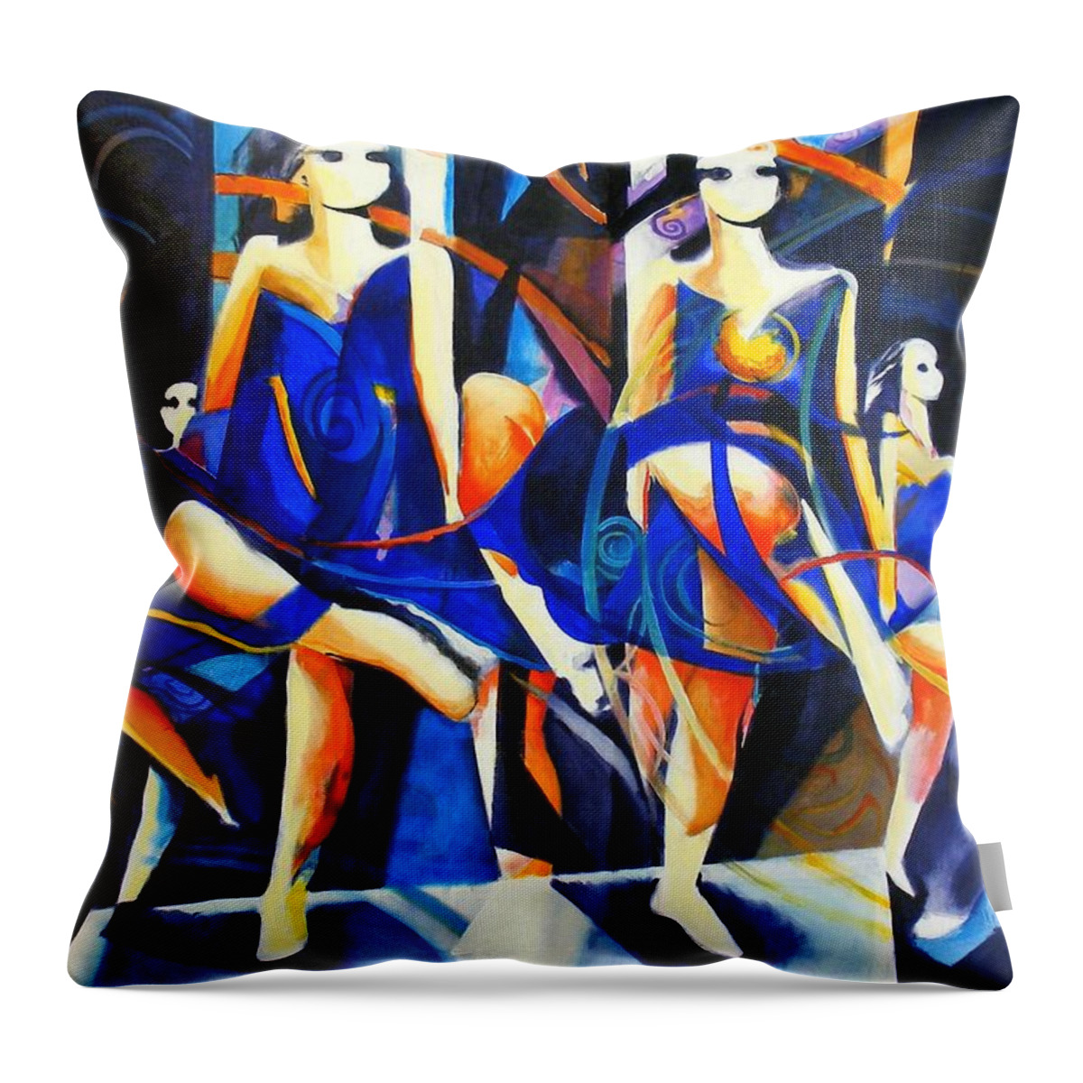 Irish Dancing Dance Dans Time Blue Throw Pillow featuring the painting In time by Georg Douglas