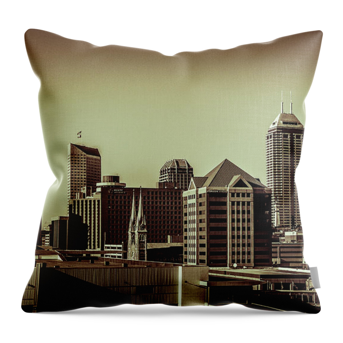 Chase Tower Throw Pillow featuring the photograph Indianapolis Skyline - Black and White #1 by Ron Pate