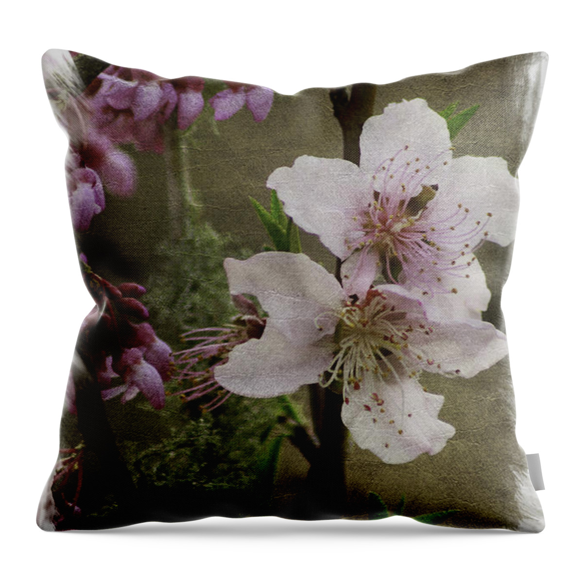 Peach Trees Throw Pillow featuring the photograph Into Spring Abstract #1 by Lori Mellen-Pagliaro