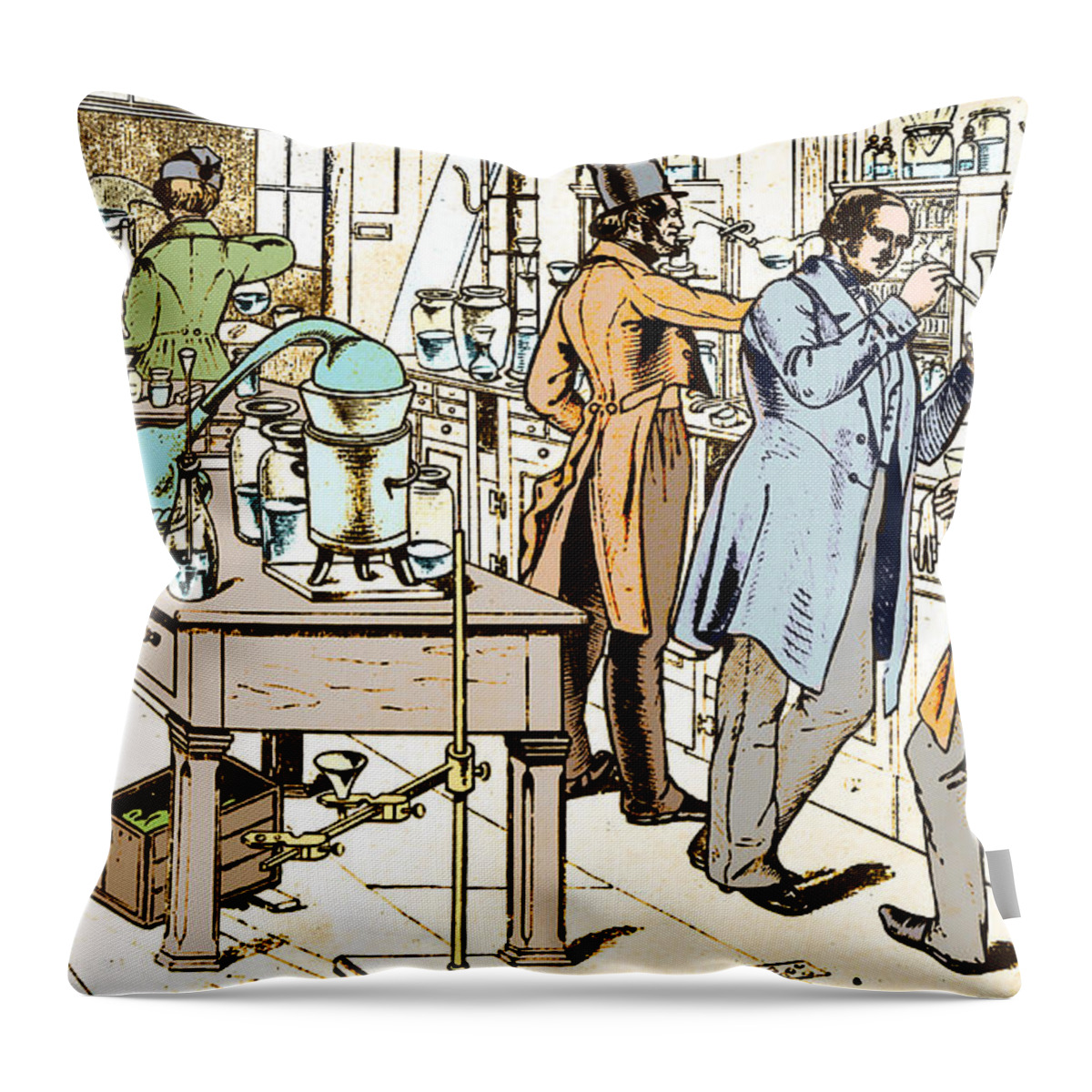 Justus Von Liebig Throw Pillow featuring the photograph Liebigs Laboratory At Giessen, 1842 #1 by Wellcome Images