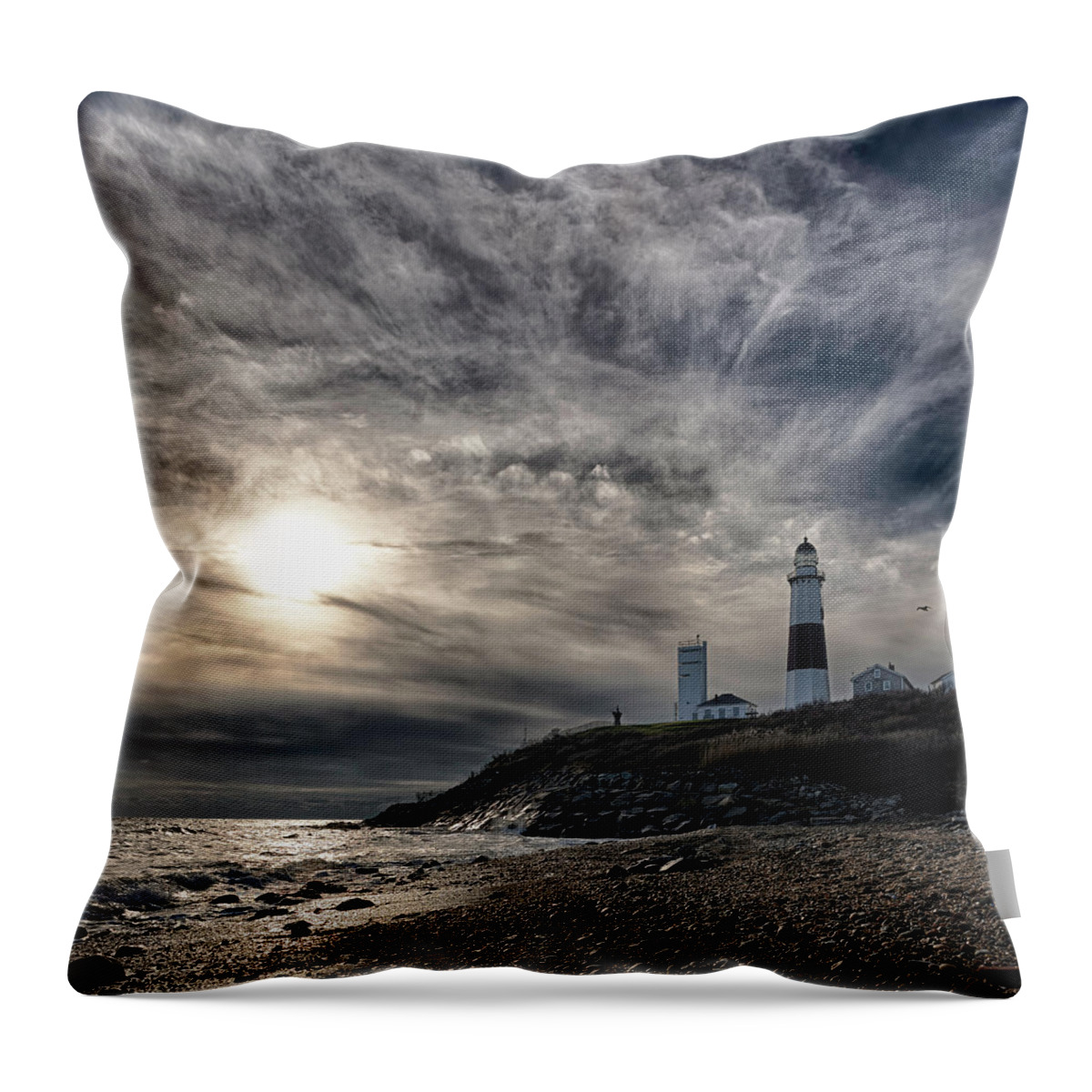 Dawn Throw Pillow featuring the photograph Lighthouse At Montauk Point, Long #1 by Alex Potemkin