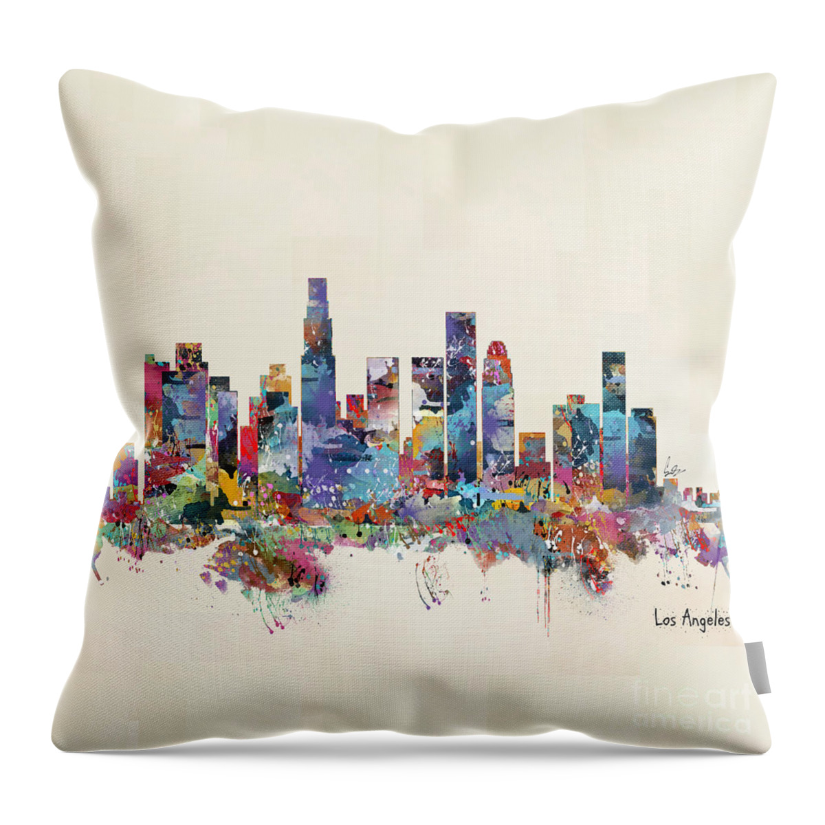 Los Angeles California Throw Pillow featuring the painting Los Angeles California Skyline #1 by Bri Buckley