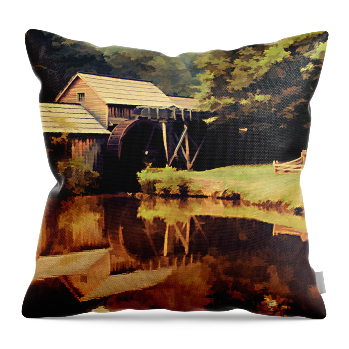 Antique Throw Pillow featuring the photograph Mabrys Mill #1 by Darren Fisher