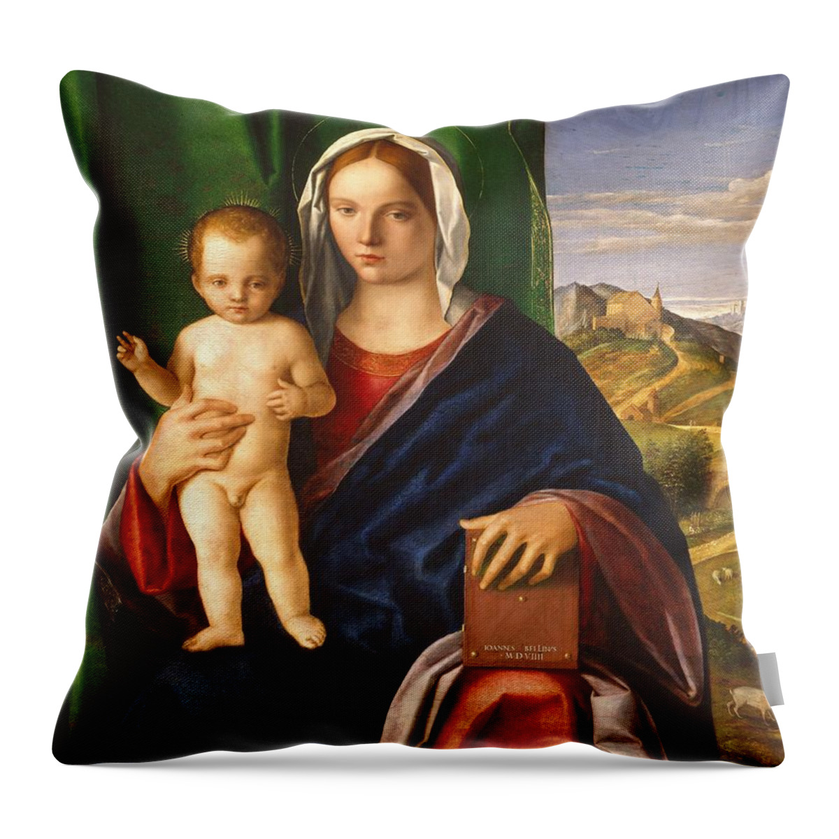 Book Throw Pillow featuring the painting Madonna and Child by Giovanni Bellini