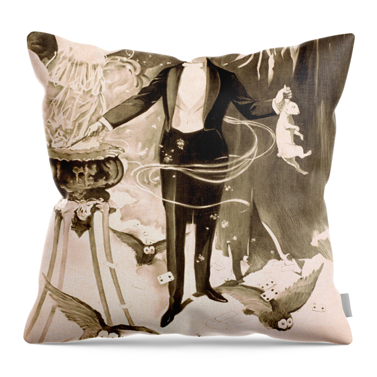 Entertainment Throw Pillow featuring the photograph Magician, 1899 #1 by Photo Researchers