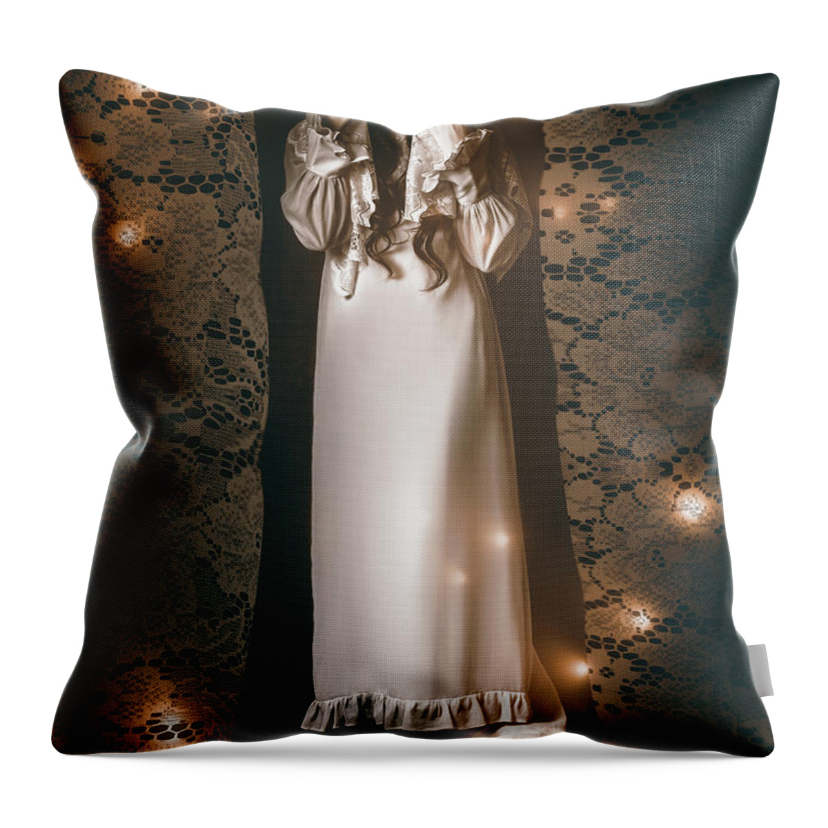 Magician Throw Pillow featuring the photograph Magician practising magic spells of fire #1 by Jorgo Photography