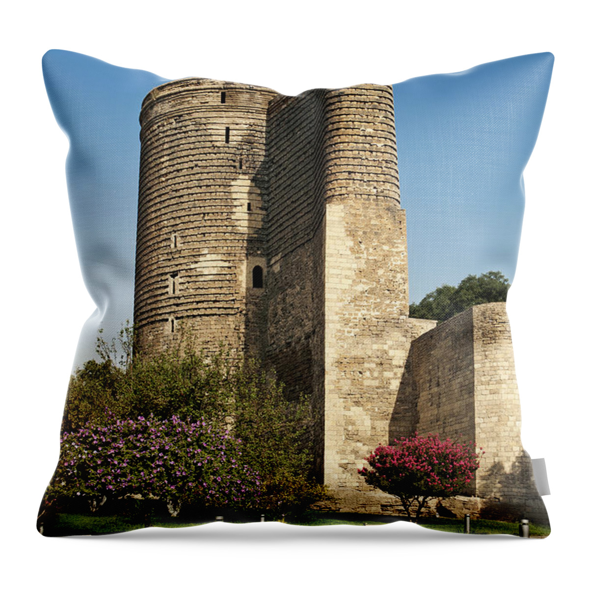 Ancient Throw Pillow featuring the photograph Maidens Tower In Baku Azerbaijan #1 by JM Travel Photography