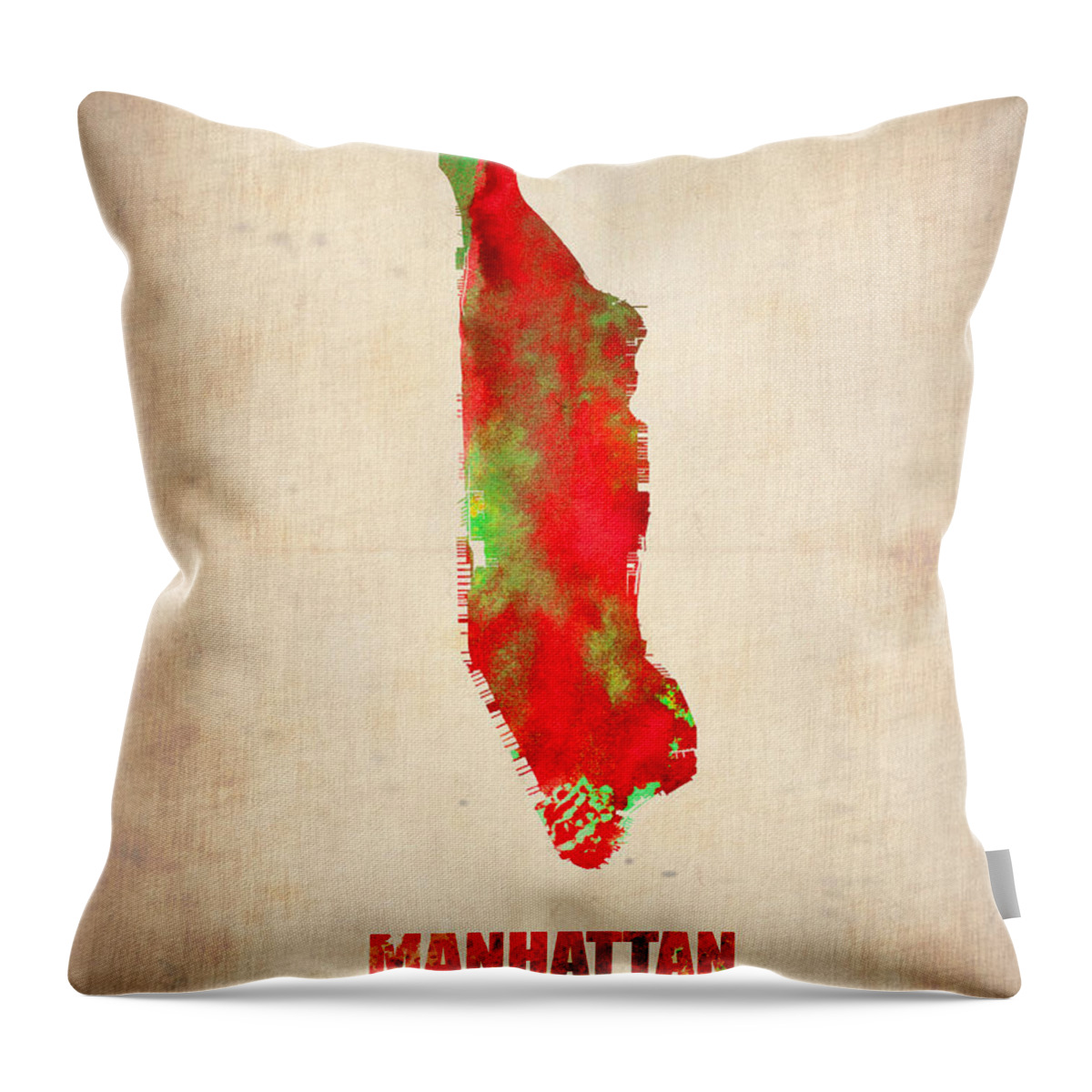 Manhattan Throw Pillow featuring the painting Manhattan Watercolor Map #1 by Naxart Studio