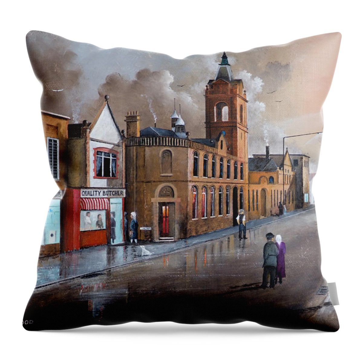 England Throw Pillow featuring the painting Market Street - Stourbridge - England by Ken Wood