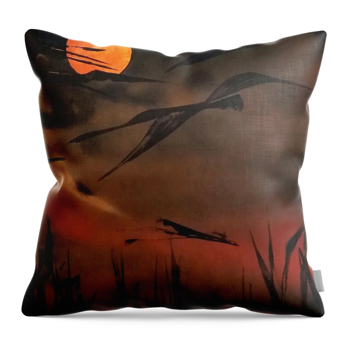 Marsh Throw Pillow featuring the painting Marsh Birds by Gerry Smith