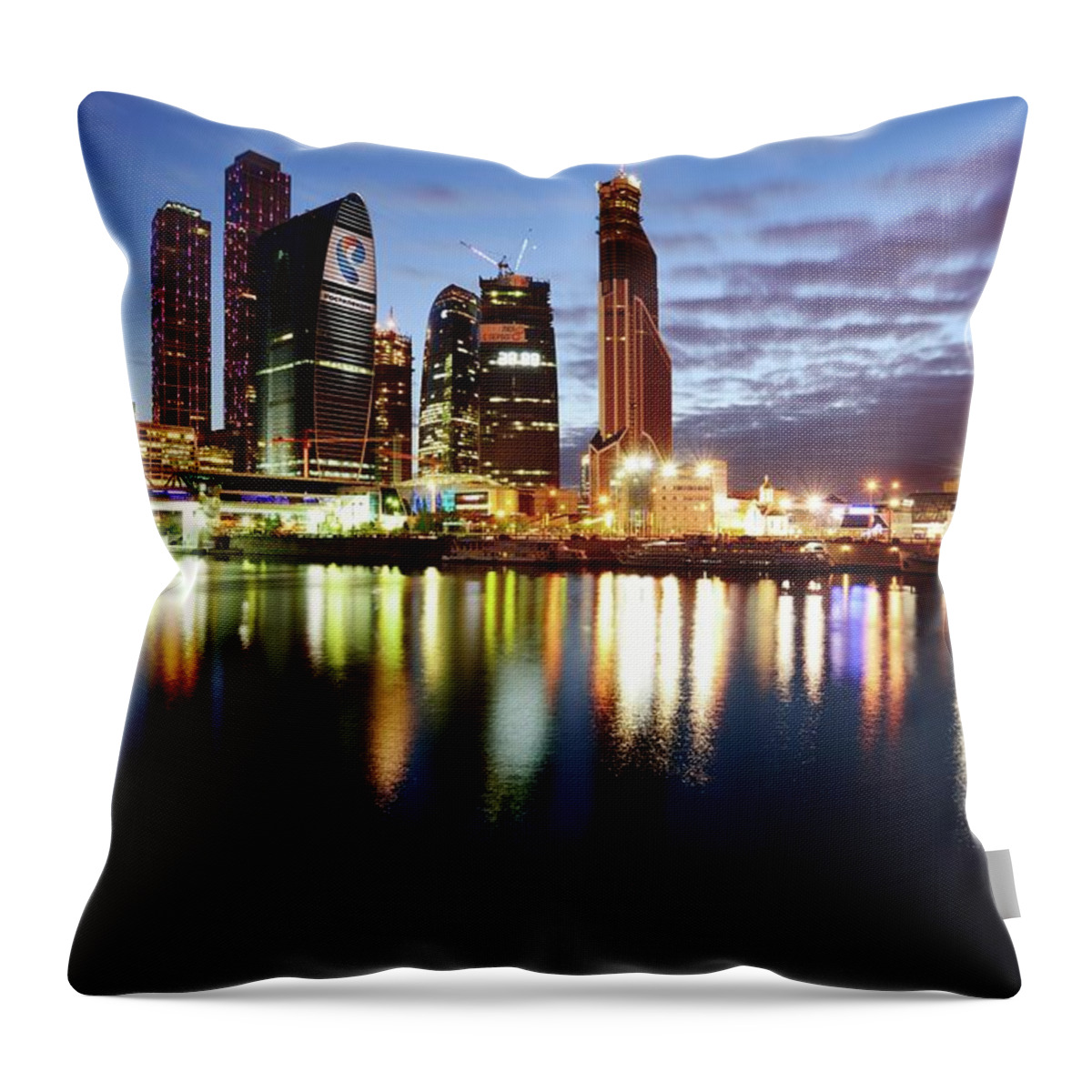Scenics Throw Pillow featuring the photograph Moscow City At Dusk #1 by Vladimir Zakharov