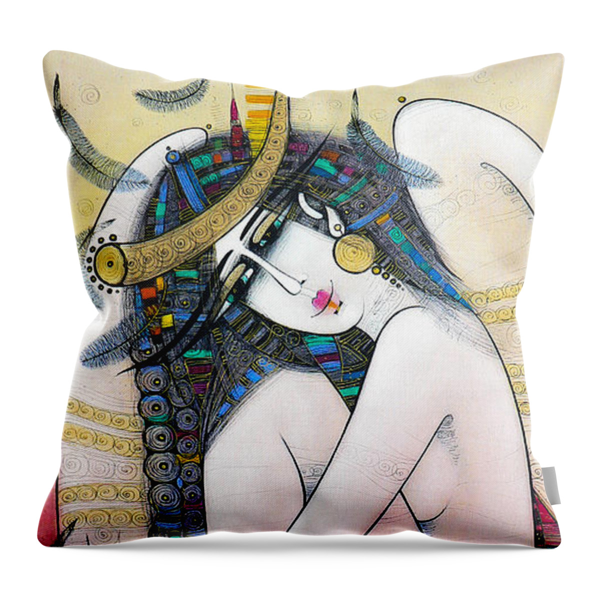 Albena Throw Pillow featuring the painting My Angel by Albena Vatcheva