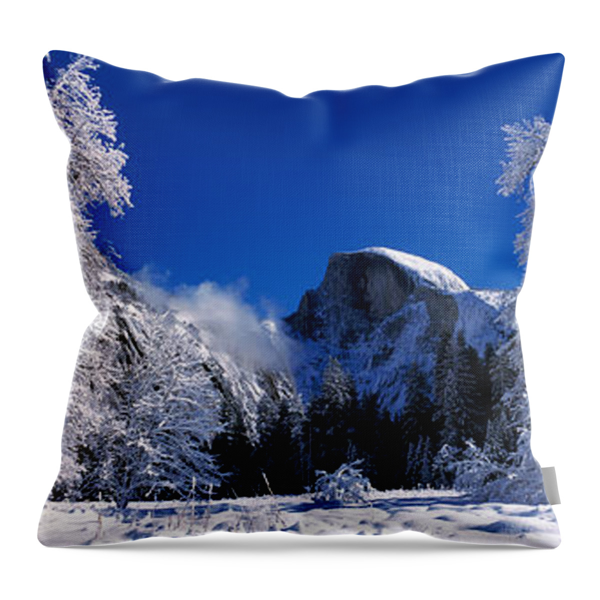 Photography Throw Pillow featuring the photograph Oak Trees And Rock Formations Covered #1 by Panoramic Images