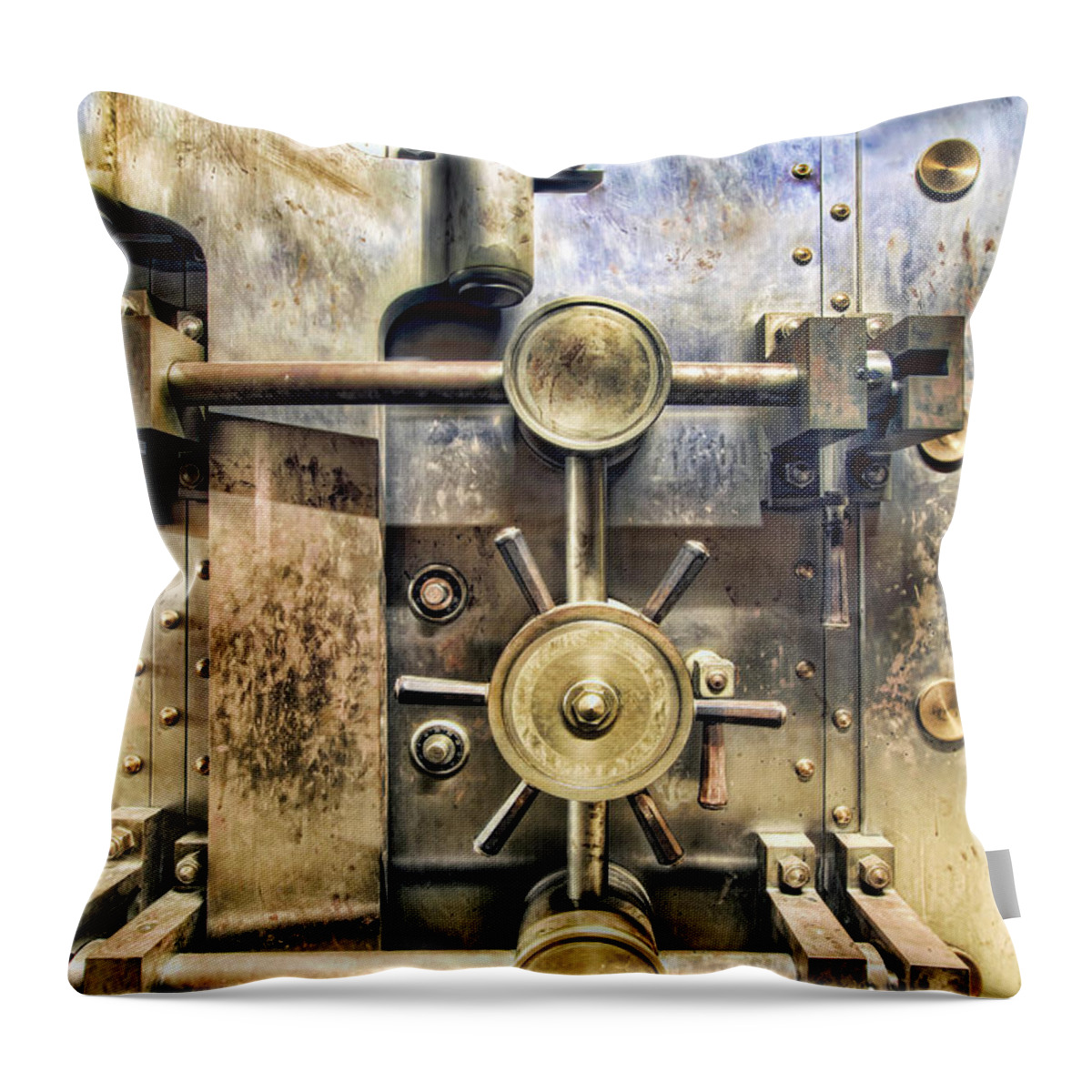 Old Throw Pillow featuring the photograph Old Bank Vault in Historic Building #1 by David Gn