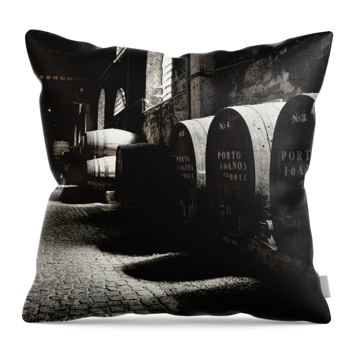Desaturated Throw Pillow featuring the photograph Old Porto Wine Cellar #1 by Vuk8691