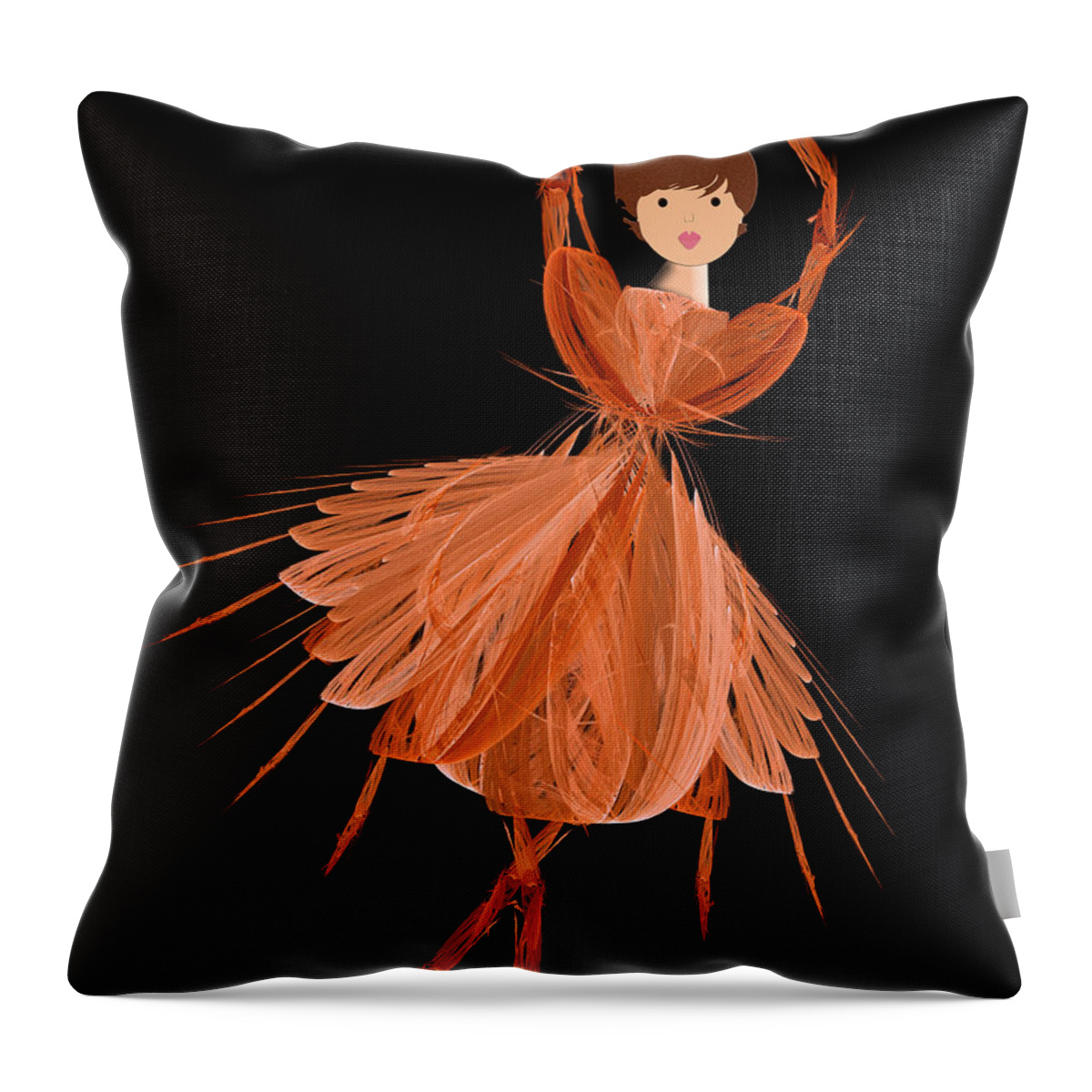 Ballerina Throw Pillow featuring the digital art 1 Orange Ballerina by Andee Design