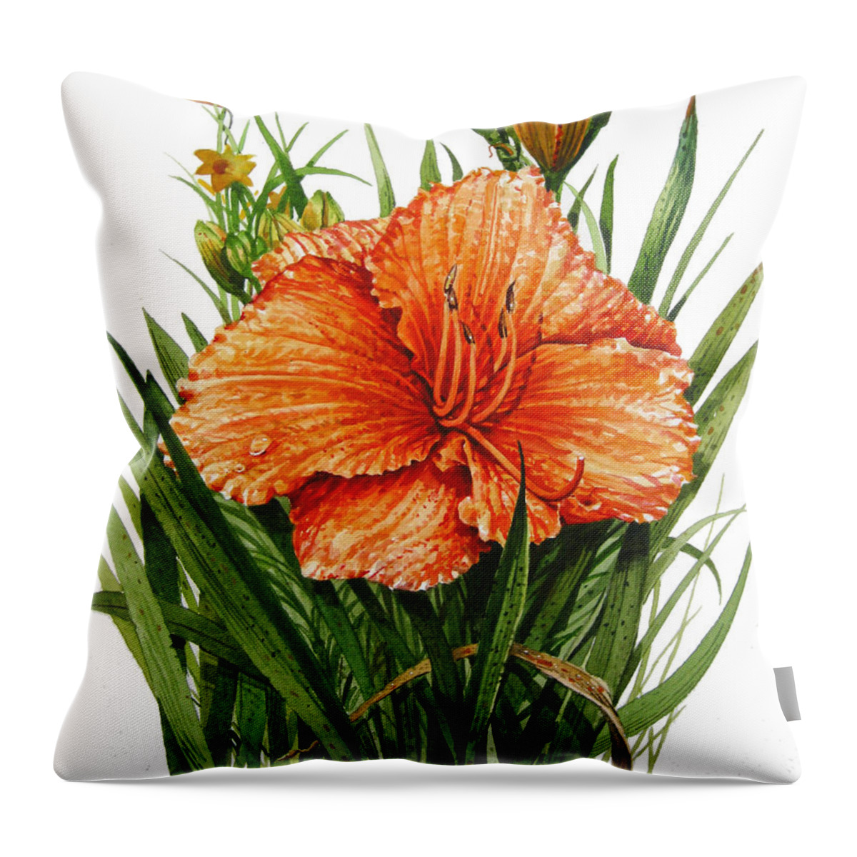 Orange Lily Watercolor Throw Pillow featuring the painting Orange Lily #2 by Bob George