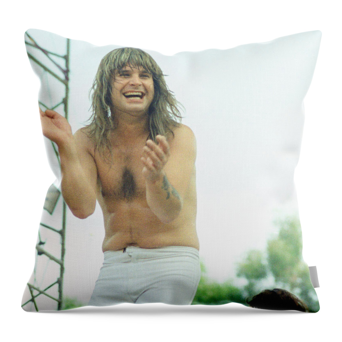 Concert Photos For Sale Throw Pillow featuring the photograph Ozzy Osbourne at Day on the Green in Oakland CA 7-4-81 by Daniel Larsen