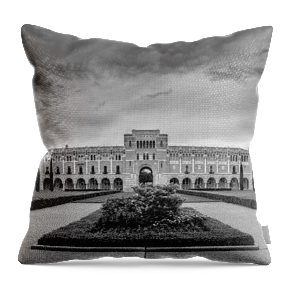 Rice University Throw Pillow featuring the photograph Panorama of Rice University Academic Quad Black and White - Houston Texas #1 by Silvio Ligutti