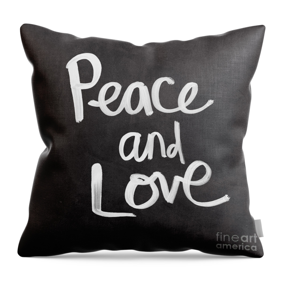 Love Peace Words Typography Calligraphy Black White Sign welcome Sign Inspiration Motivation Quote Prayerchalkboard Blackboard Watercolor Painting Family Mom Dad Throw Pillow featuring the mixed media Peace and Love #1 by Linda Woods