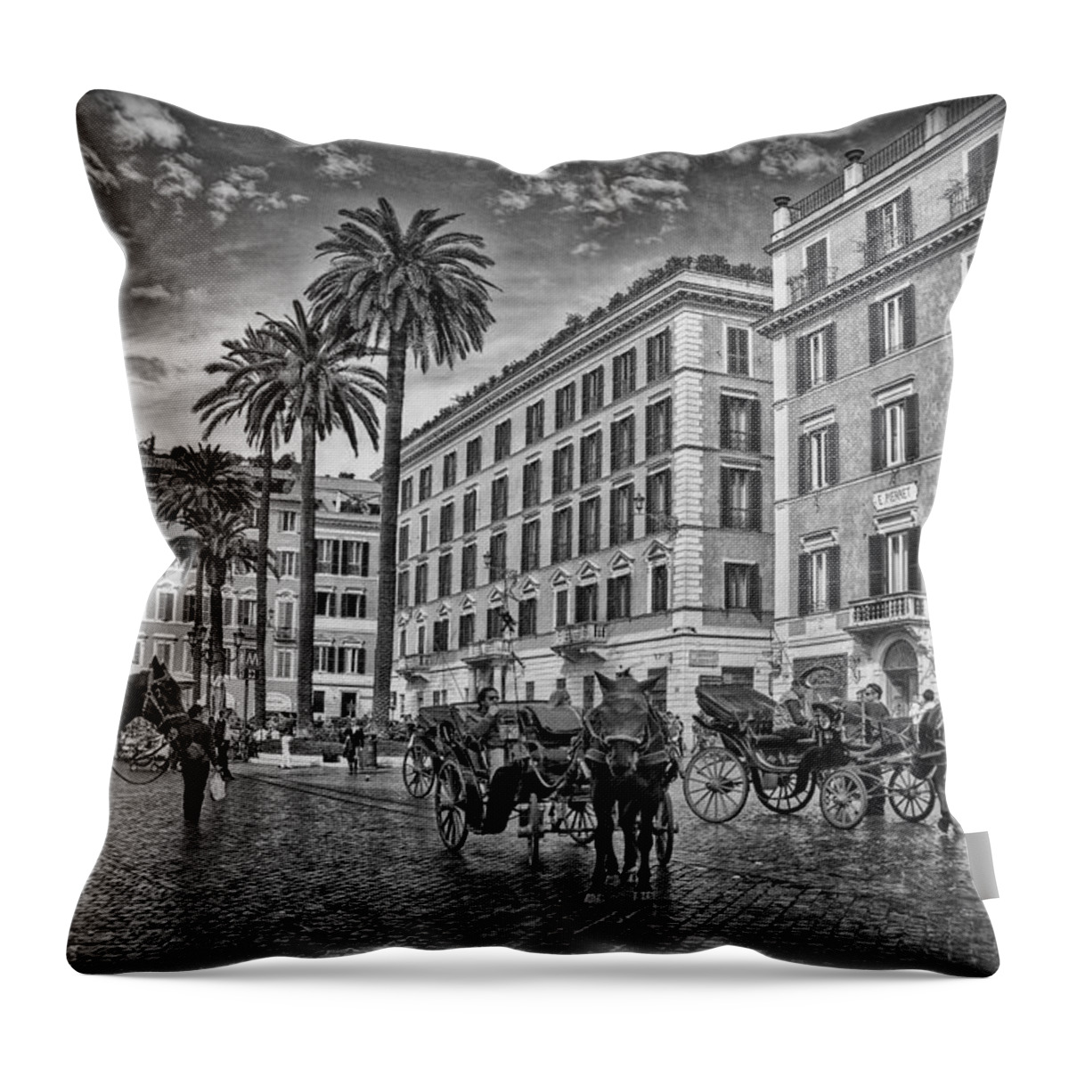 Rome Throw Pillow featuring the photograph Piazza di Spagna B/W by Hanny Heim