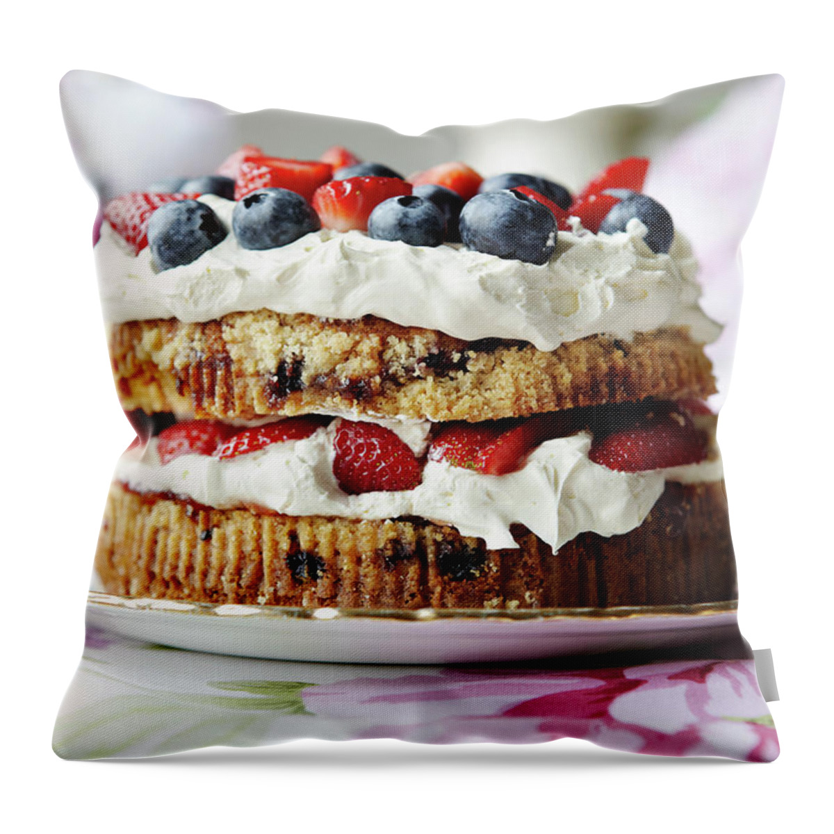 West Yorkshire Throw Pillow featuring the photograph Plate Of Fruit And Cream Cake #1 by Debby Lewis-harrison