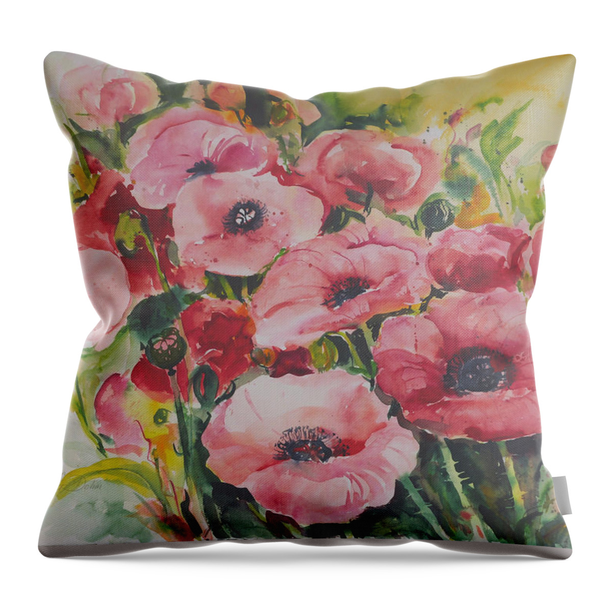 Watercolor Throw Pillow featuring the painting Poppies #2 by Ingrid Dohm