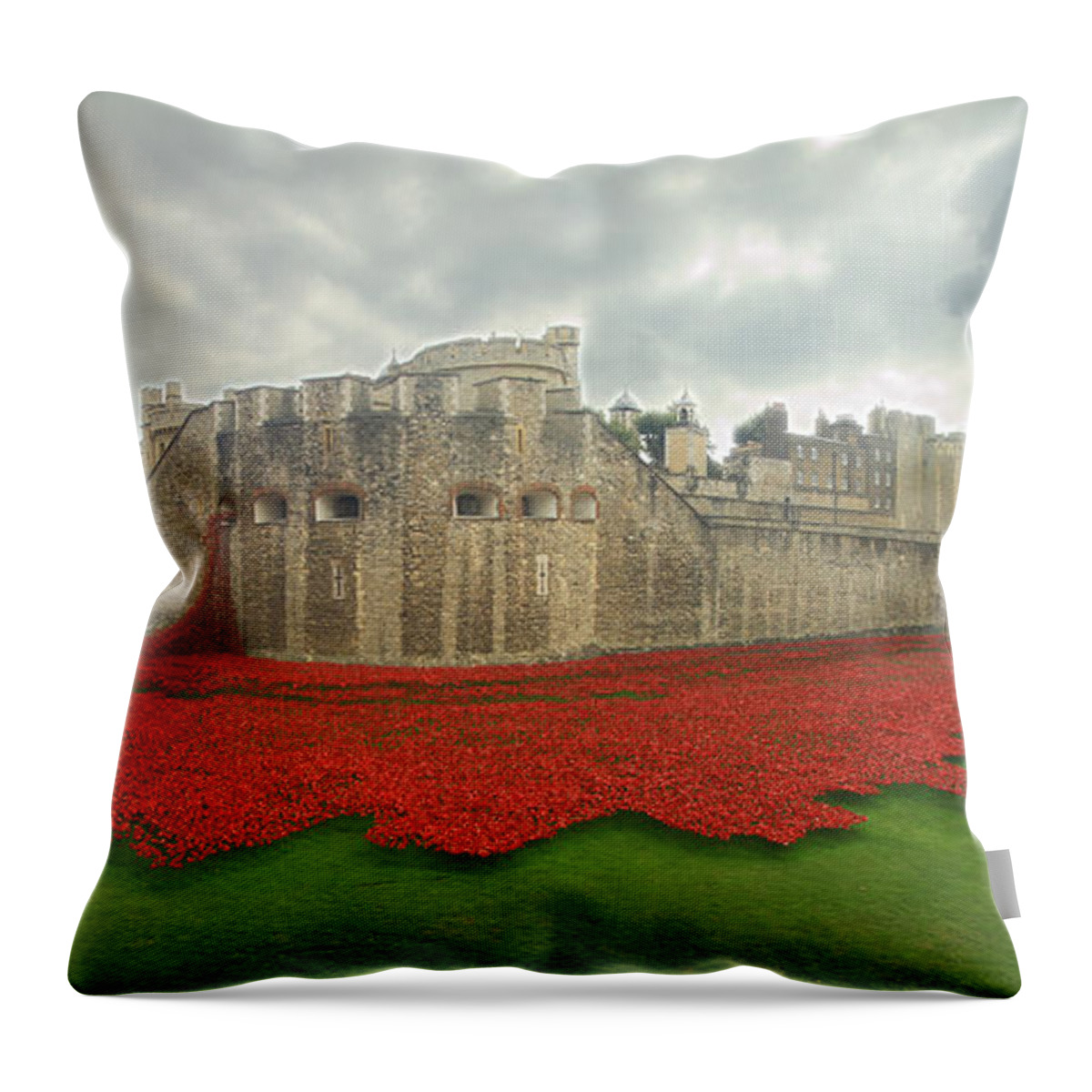 Poppies Throw Pillow featuring the photograph Poppies Tower of London collage #1 by David French