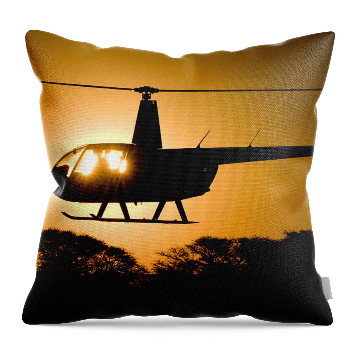 Helicopter Throw Pillow featuring the photograph R44 Sunset #1 by Paul Job