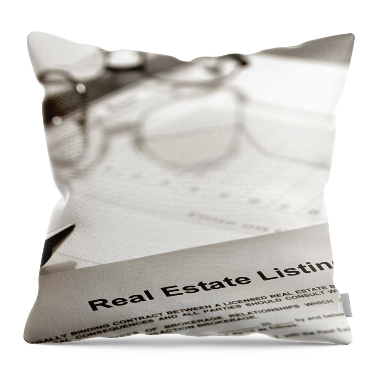 Agreement Throw Pillow featuring the photograph Real Estate Listing and Pen by Olivier Le Queinec