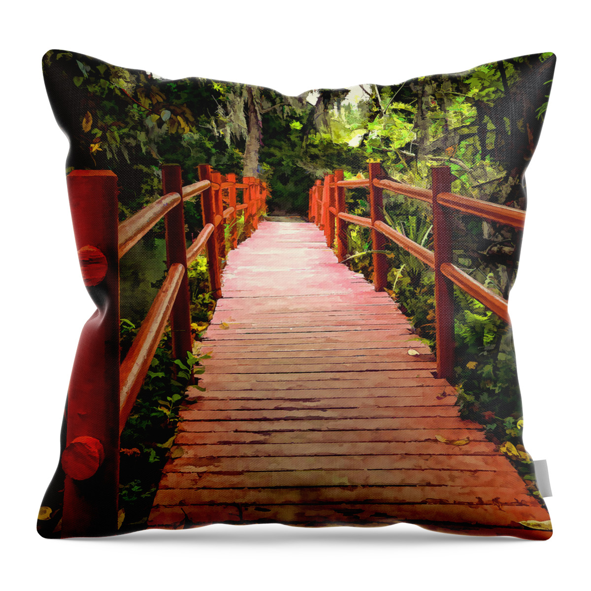Bridge Throw Pillow featuring the photograph Red Bridge #2 by Mary Underwood