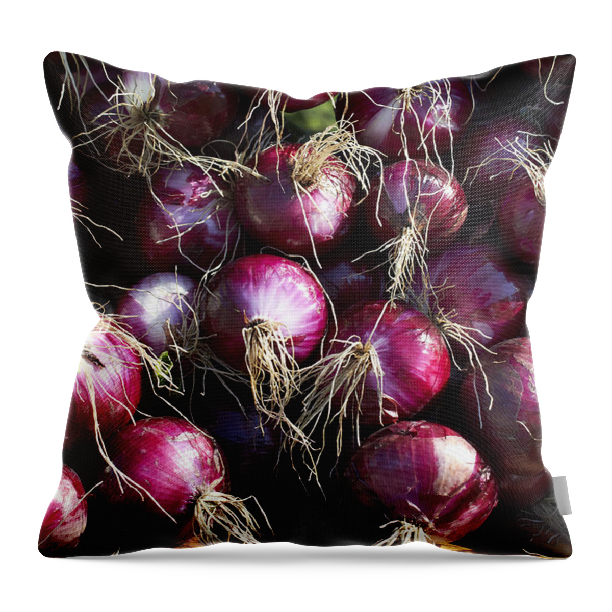 Red Throw Pillow featuring the photograph Red Onions #1 by Tony Cordoza