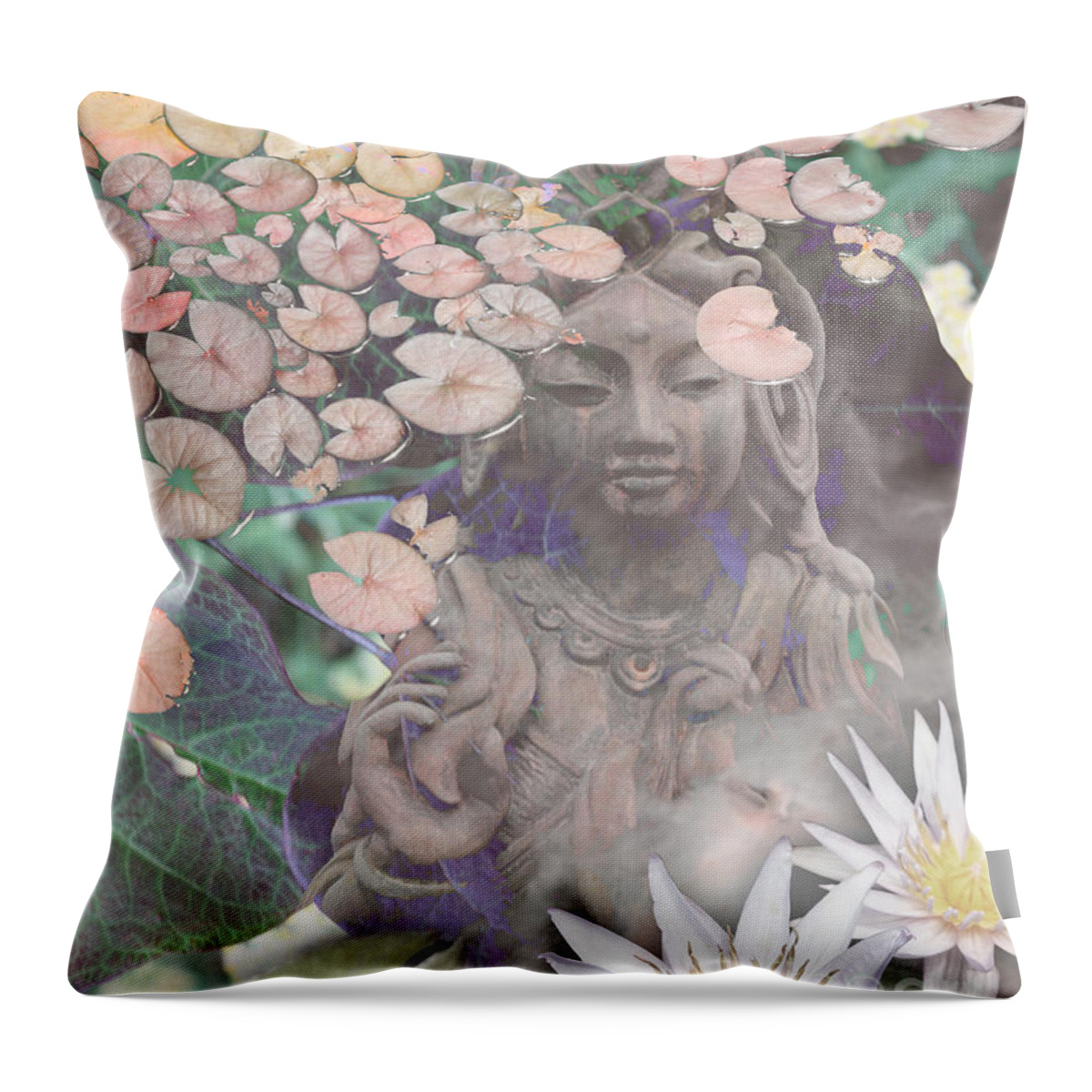 Kwan Yin Throw Pillow featuring the mixed media Reflections by Christopher Beikmann