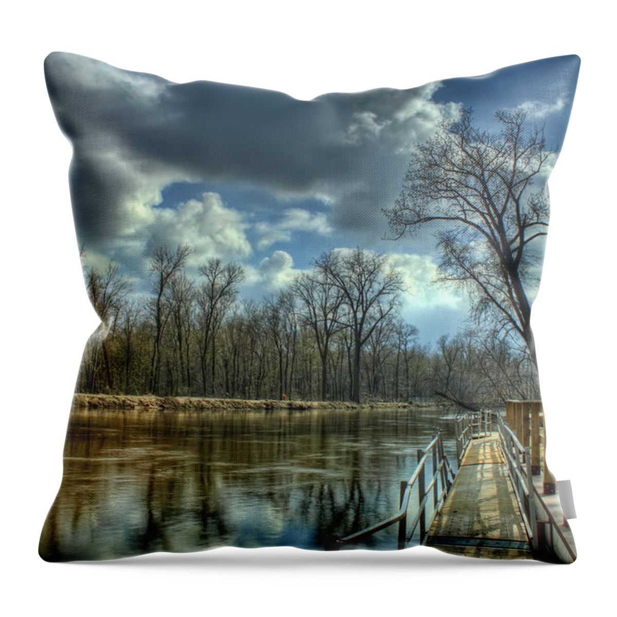 Hdr Throw Pillow featuring the photograph Reflections on the Kankakee #1 by Scott Wood