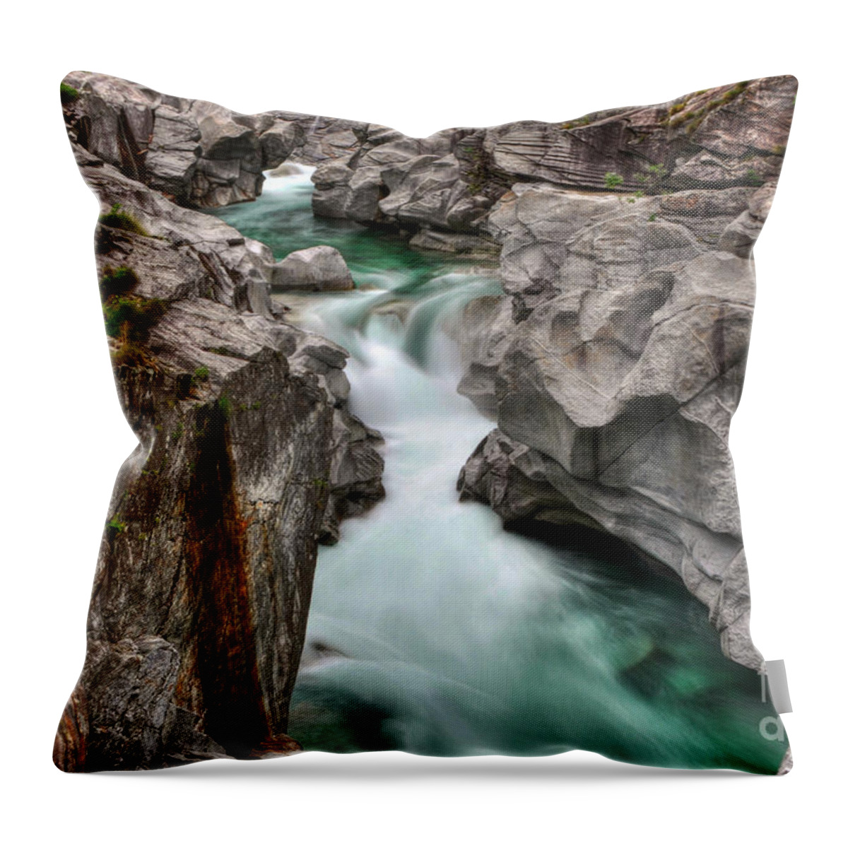 River Throw Pillow featuring the photograph River with a roman bridge #1 by Mats Silvan