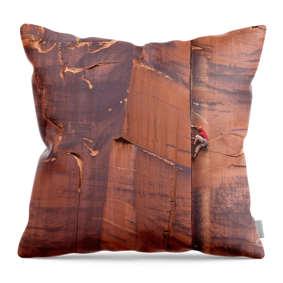 00559218 Throw Pillow featuring the photograph Rock Climber Indian Creek Utah by Yva Momatiuk John Eastcott