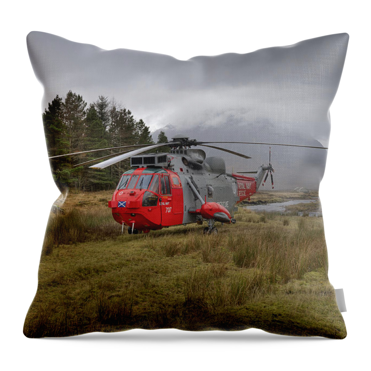 Helicopter Throw Pillow featuring the photograph Royal Navy SAR Sea King XZ920 Glencoe #1 by Gary Eason