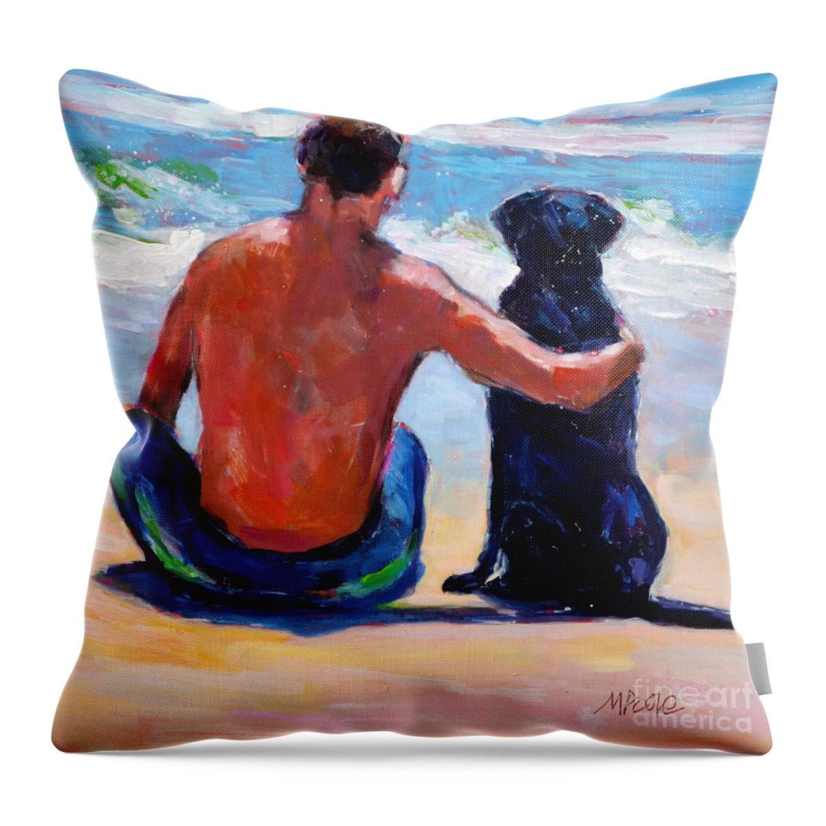 Surf Dog Throw Pillow featuring the painting Sand Sea You Me #1 by Molly Poole
