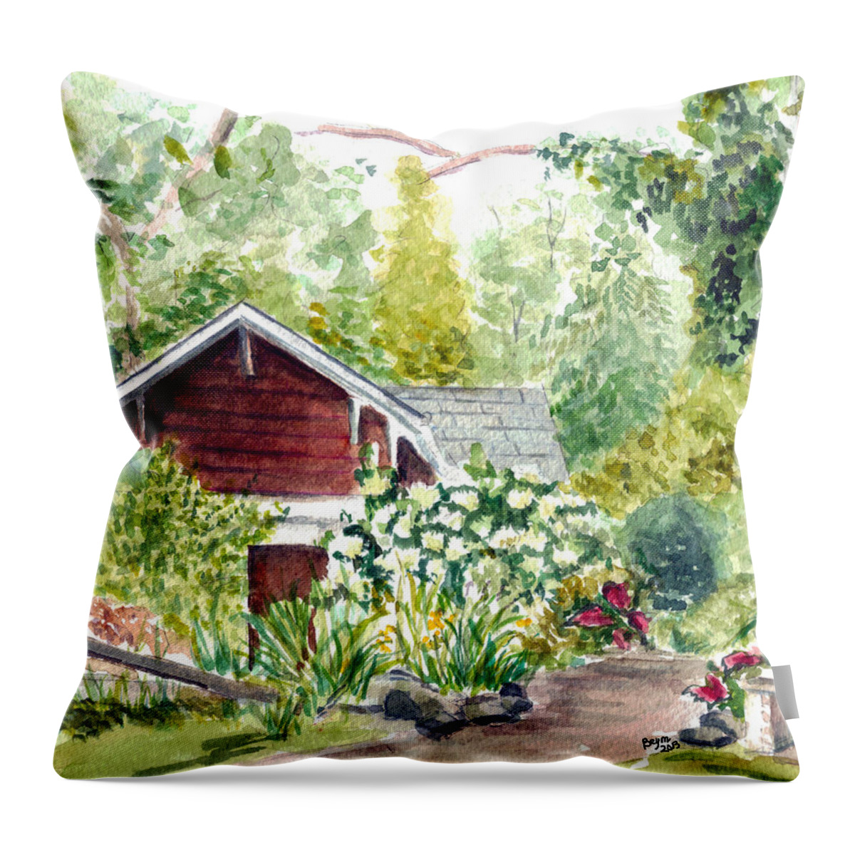 Sayen Garden Throw Pillow featuring the painting Sayen woods #1 by Clara Sue Beym