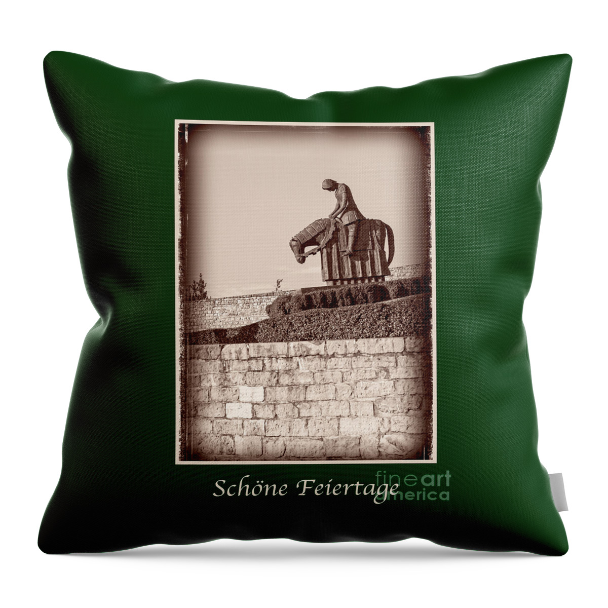 German Throw Pillow featuring the photograph Schone Feiertage with St Francis #1 by Prints of Italy