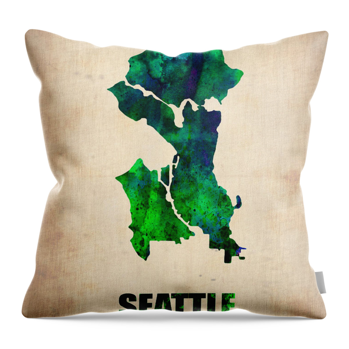 Seattle Throw Pillow featuring the digital art Seattle Watercolor Map #1 by Naxart Studio
