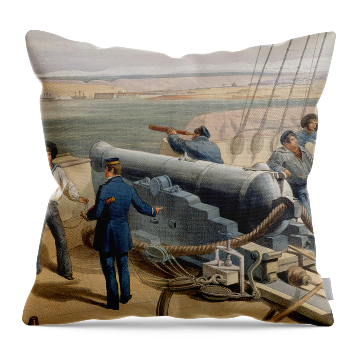 Sevastopol Throw Pillow featuring the drawing Sebastopol From The Sea, Plate From The by William 'Crimea' Simpson