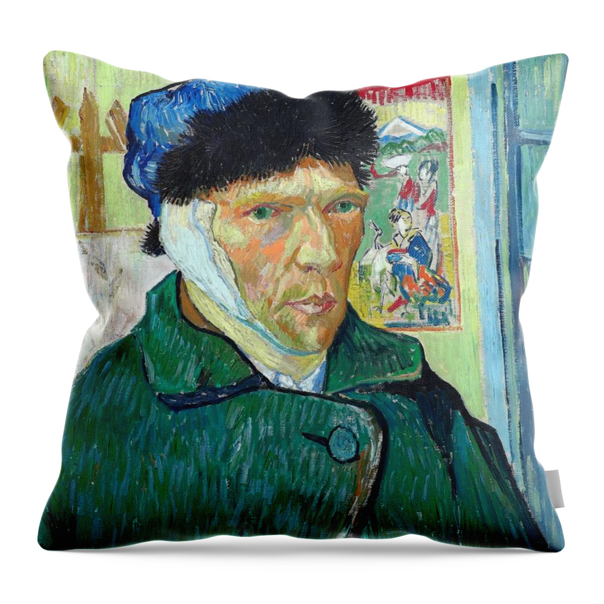 1889 Throw Pillow featuring the painting Self-portrait with Bandaged ear #1 by Vincent van Gogh